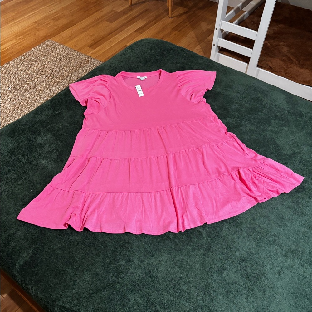 J. Crew NWT 3X Knit broken-in jersey tiered Pink dress - Picture 2 of 3